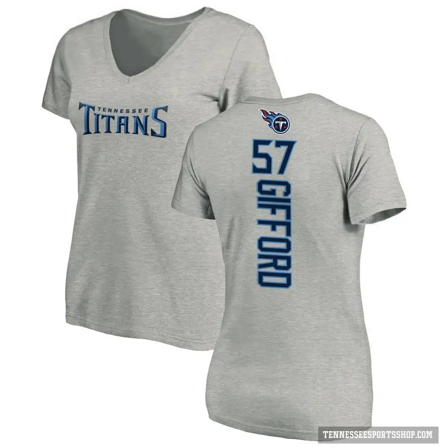 Women's ＃57 Luke Gifford Tennessee Titans Ash Backer V-Neck T-Shirt