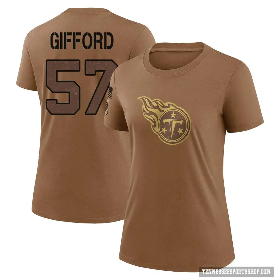 Women's ＃57 Luke Gifford Tennessee Titans Brown 2023 Salute To Service Performance T-Shirt