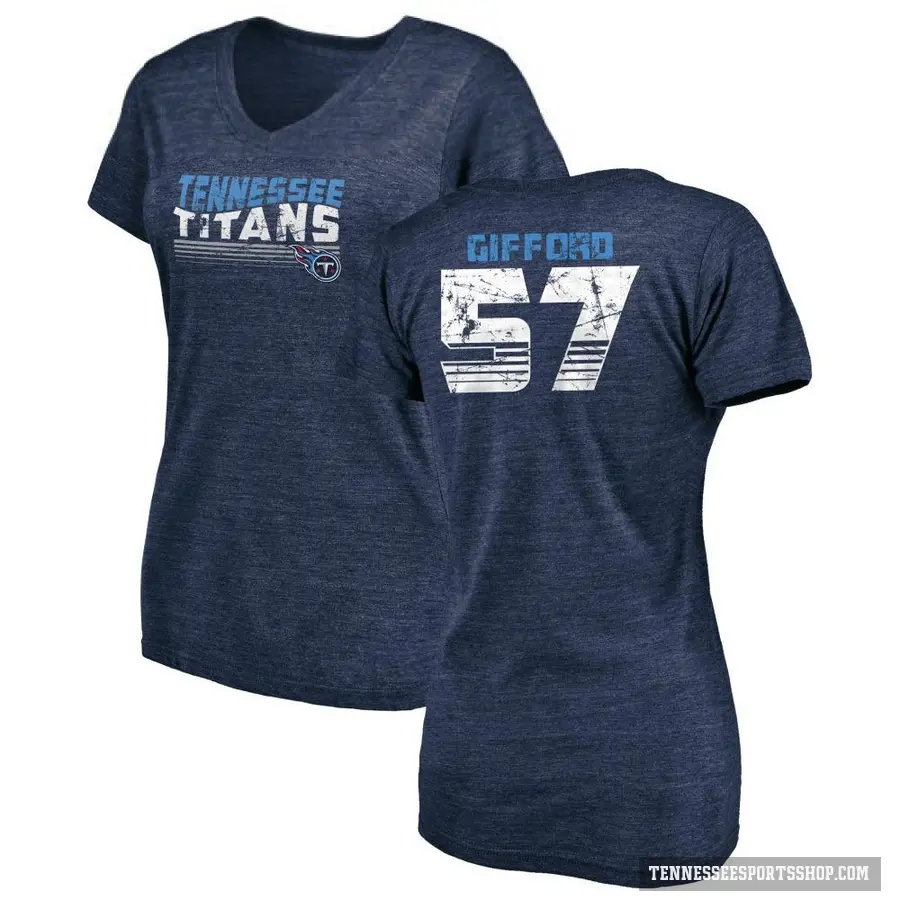 Women's ＃57 Luke Gifford Tennessee Titans Navy Retro V-Neck T-Shirt