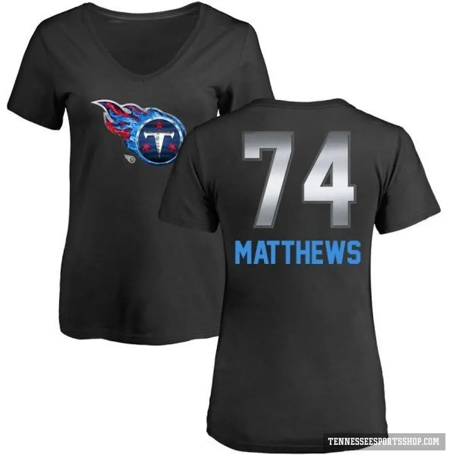 Women's ＃74 Bruce Matthews Tennessee Titans Black Midnight Mascot T-Shirt