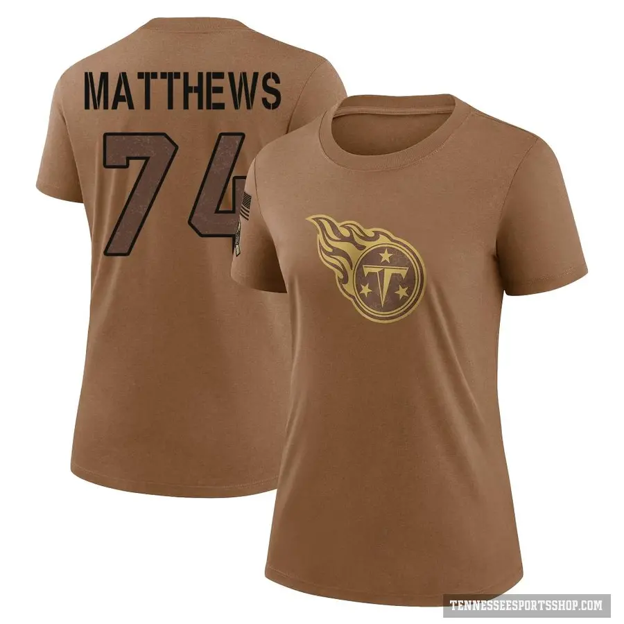 Women's ＃74 Bruce Matthews Tennessee Titans Brown 2023 Salute To Service Performance T-Shirt