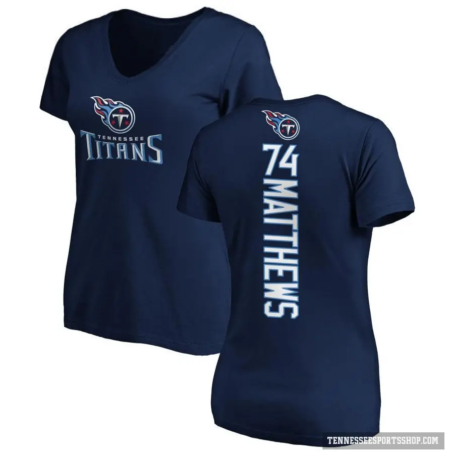 Women's ＃74 Bruce Matthews Tennessee Titans Navy Backer Slim Fit T-Shirt