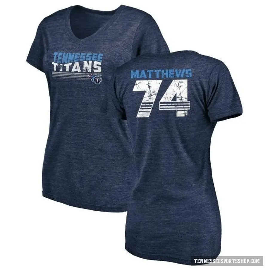 Women's ＃74 Bruce Matthews Tennessee Titans Navy Retro V-Neck T-Shirt