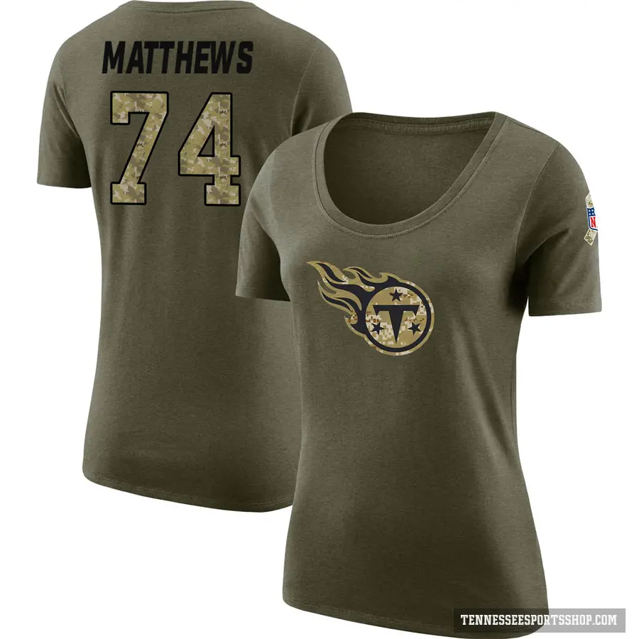 Women's ＃74 Bruce Matthews Tennessee Titans Olive Salute to Service Scoop Neck T-Shirt