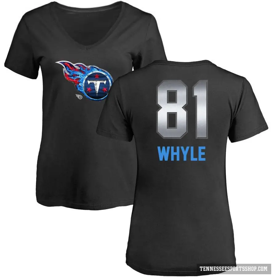 Women's ＃81 Josh Whyle Tennessee Titans Black Midnight Mascot T-Shirt