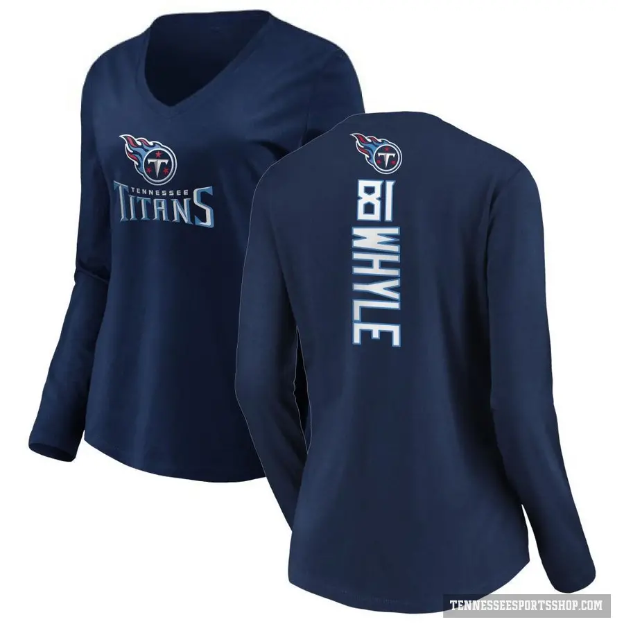 Women's ＃81 Josh Whyle Tennessee Titans Navy Backer Slim Fit Long Sleeve T-Shirt