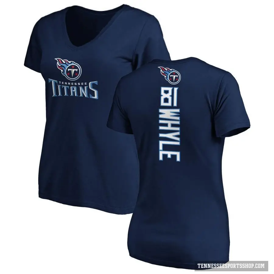 Women's ＃81 Josh Whyle Tennessee Titans Navy Backer Slim Fit T-Shirt