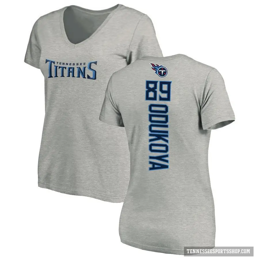 Women's ＃89 Thomas Odukoya Tennessee Titans Ash Backer V-Neck T-Shirt