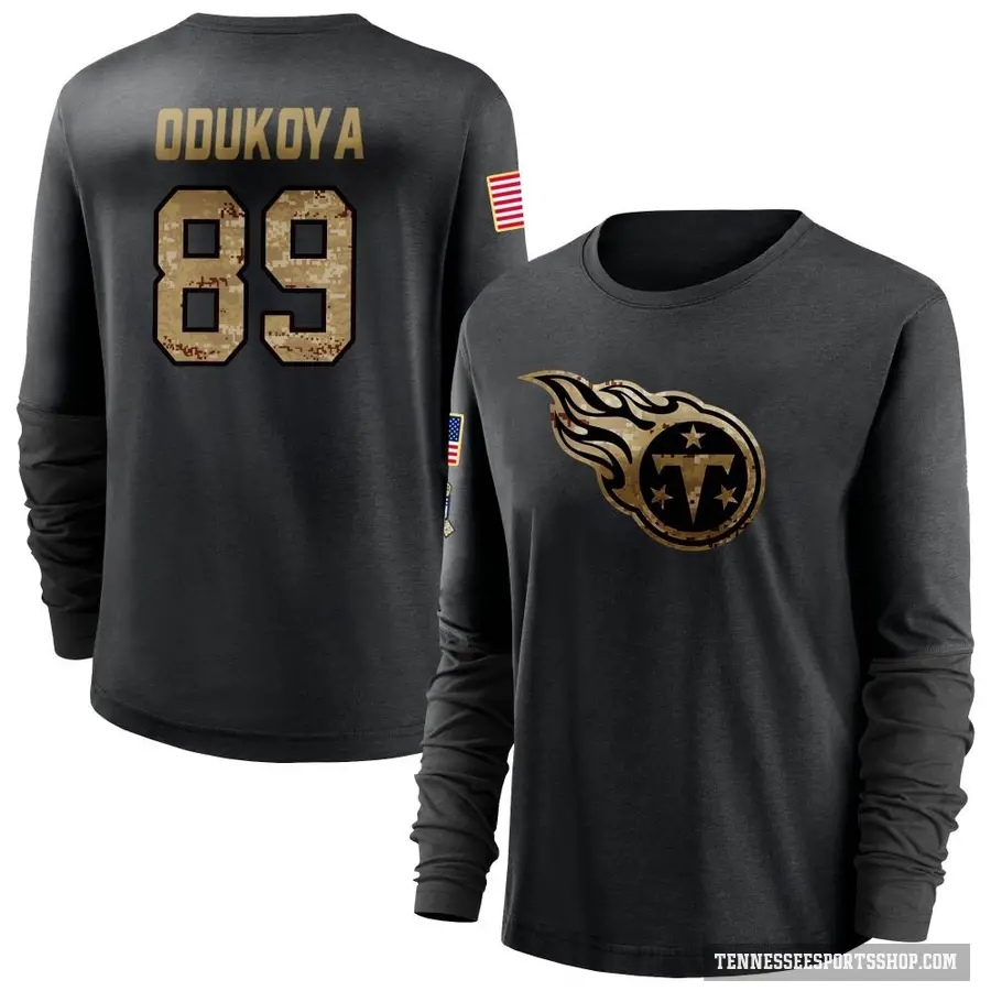 Women's ＃89 Thomas Odukoya Tennessee Titans Black 2020 Salute To Service Sideline Performance Long Sleeve T-Shirt