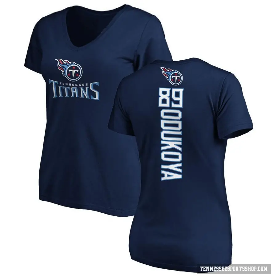 Women's ＃89 Thomas Odukoya Tennessee Titans Navy Backer Slim Fit T-Shirt