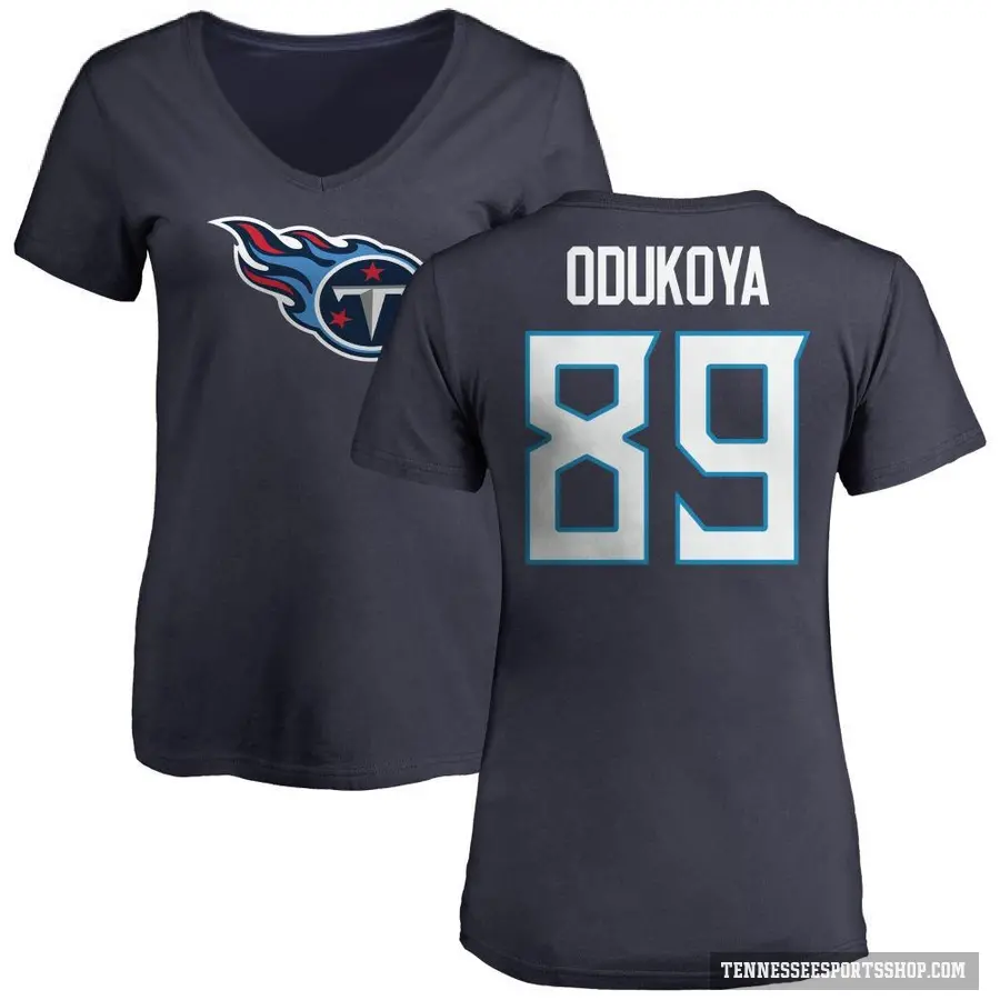 Women's ＃89 Thomas Odukoya Tennessee Titans Navy Logo Slim Fit T-Shirt