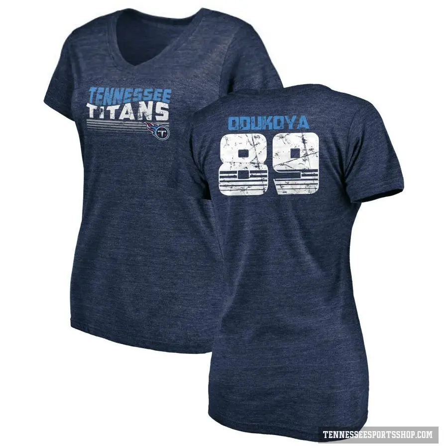 Women's ＃89 Thomas Odukoya Tennessee Titans Navy Retro V-Neck T-Shirt