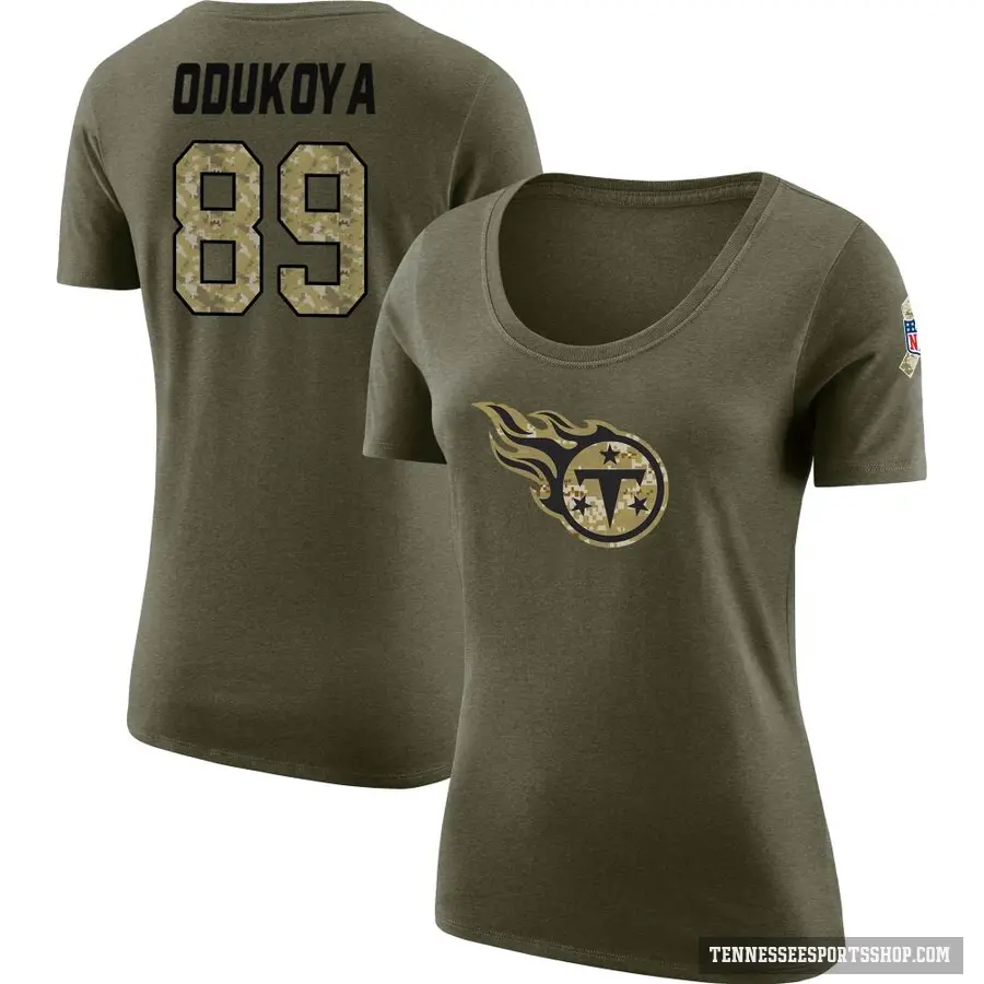 Women's ＃89 Thomas Odukoya Tennessee Titans Olive Salute to Service Scoop Neck T-Shirt