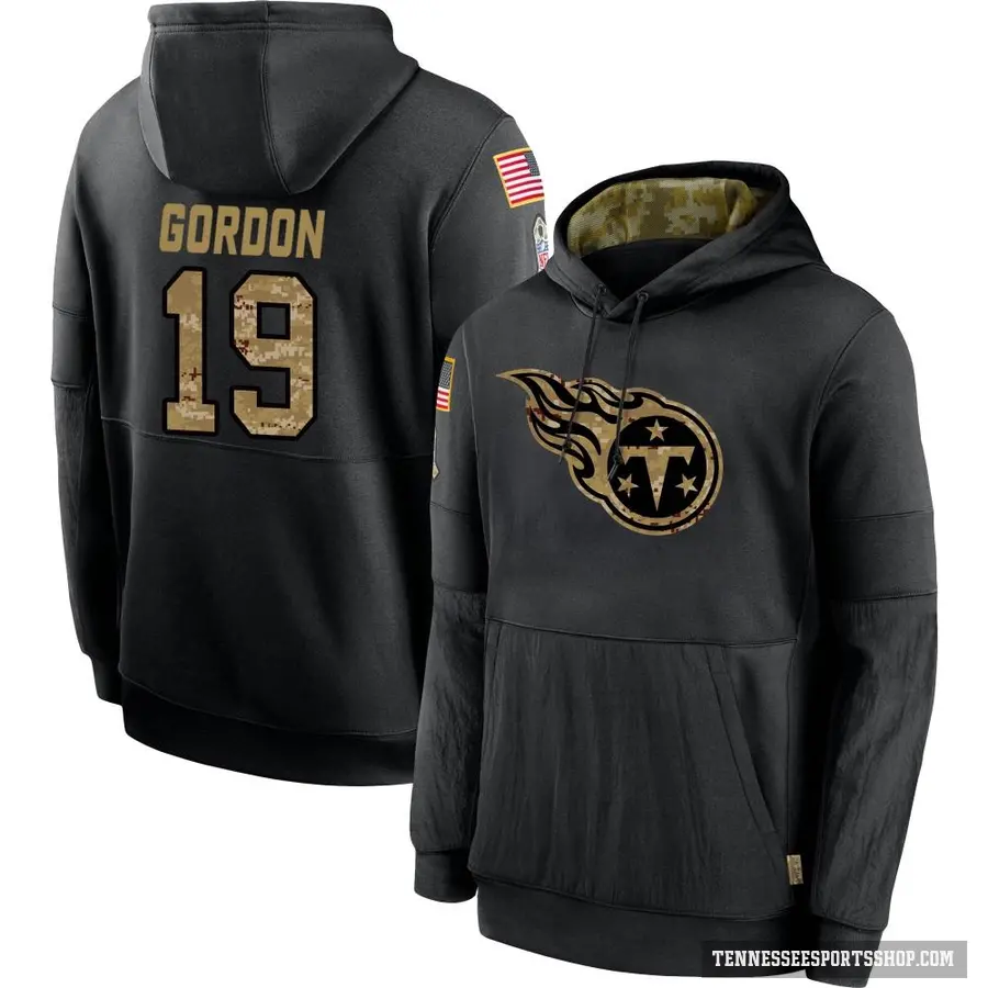 Youth ＃19 Josh Gordon Tennessee Titans Black 2020 Salute to Service Sideline Performance Pullover Hoodie