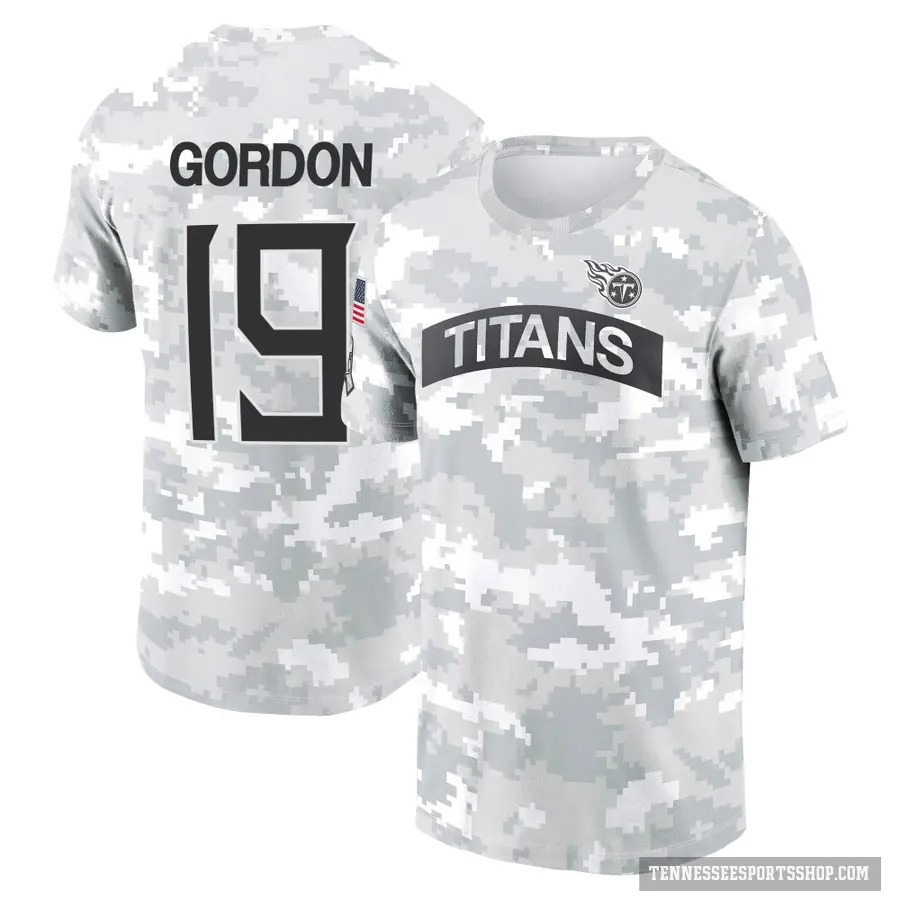 Youth ＃19 Josh Gordon Tennessee Titans Camo Arctic 2024 Salute to Service Performance T-Shirt