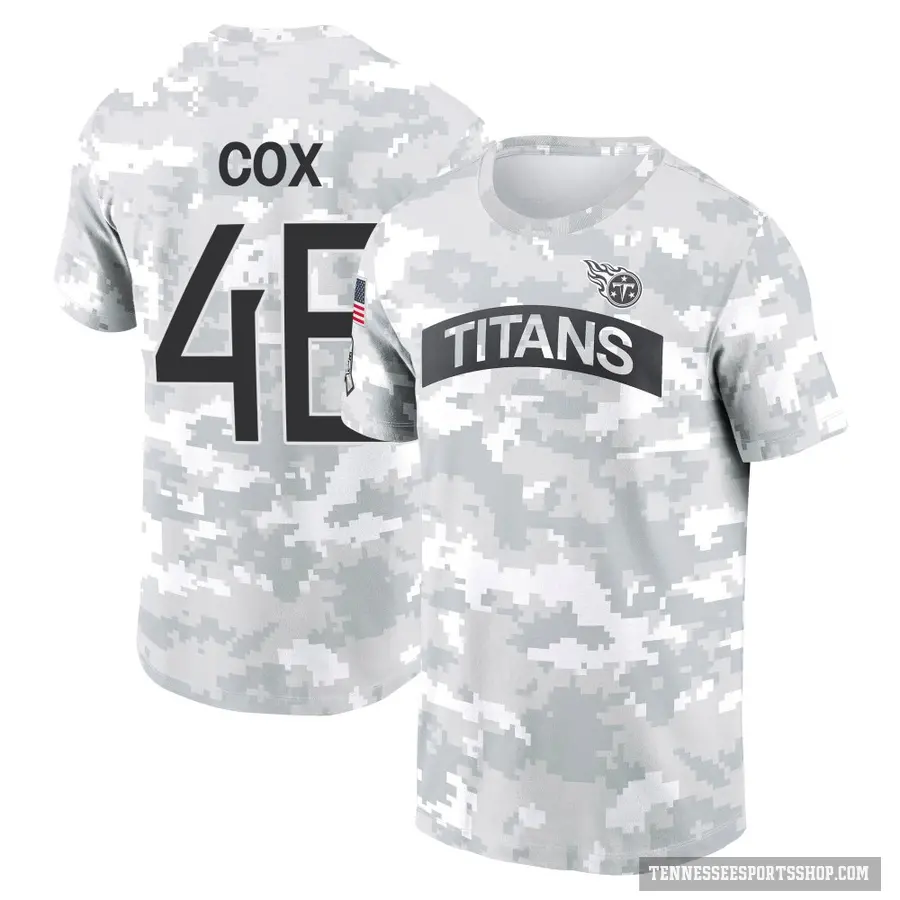 Youth ＃46 Morgan Cox Tennessee Titans Camo Arctic 2024 Salute to Service Performance T-Shirt