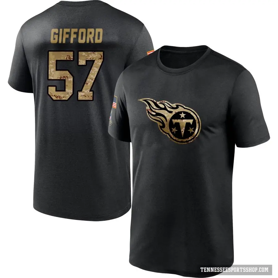 Youth ＃57 Luke Gifford Tennessee Titans Black 2020 Salute To Service Performance T-Shirt