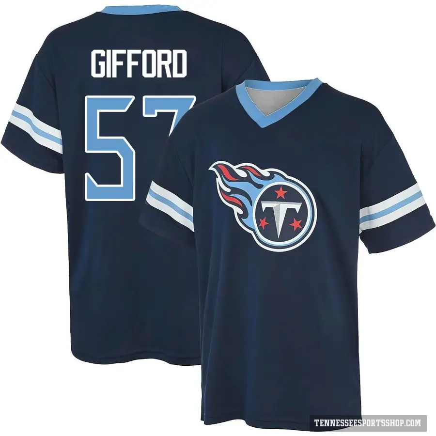 Youth ＃57 Luke Gifford Tennessee Titans Navy Game Day V-Neck T-Shirt