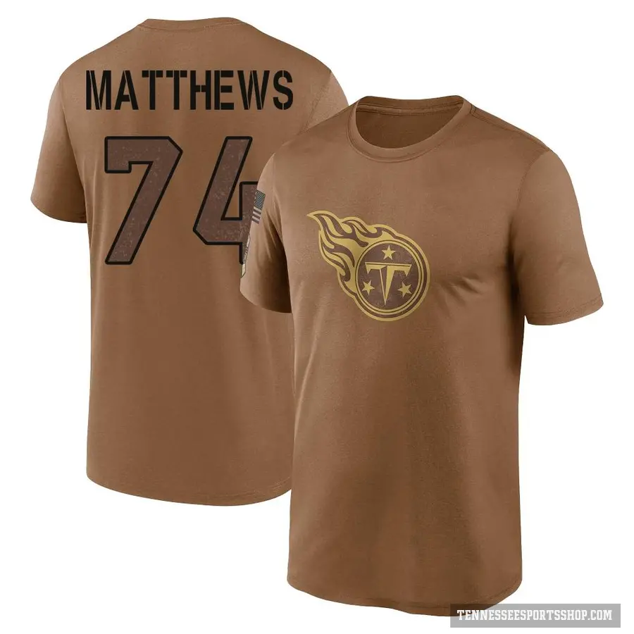 Youth ＃74 Bruce Matthews Tennessee Titans Brown 2023 Salute To Service Performance T-Shirt