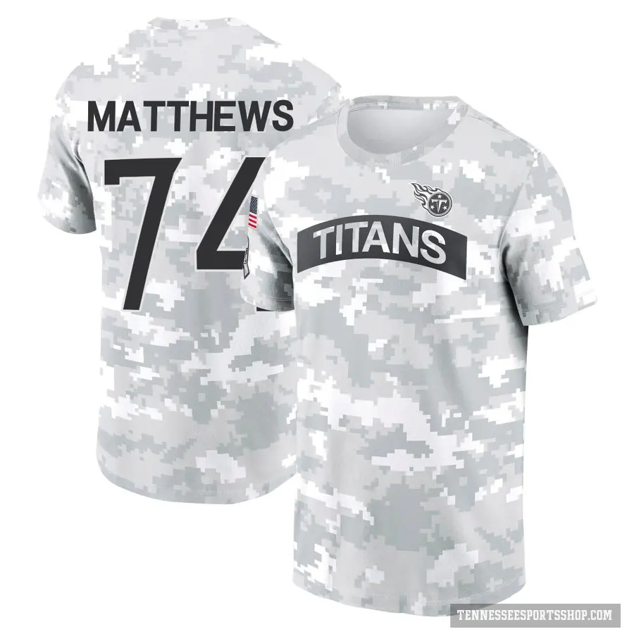 Youth ＃74 Bruce Matthews Tennessee Titans Camo Arctic 2024 Salute to Service Performance T-Shirt