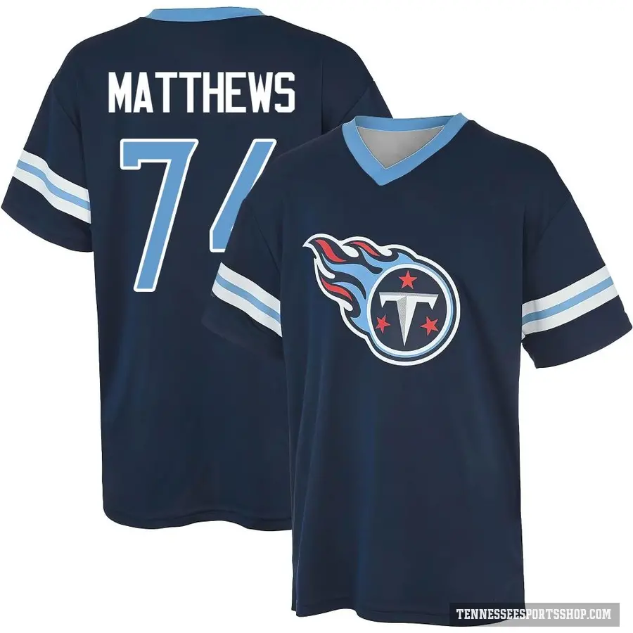 Youth ＃74 Bruce Matthews Tennessee Titans Navy Game Day V-Neck T-Shirt