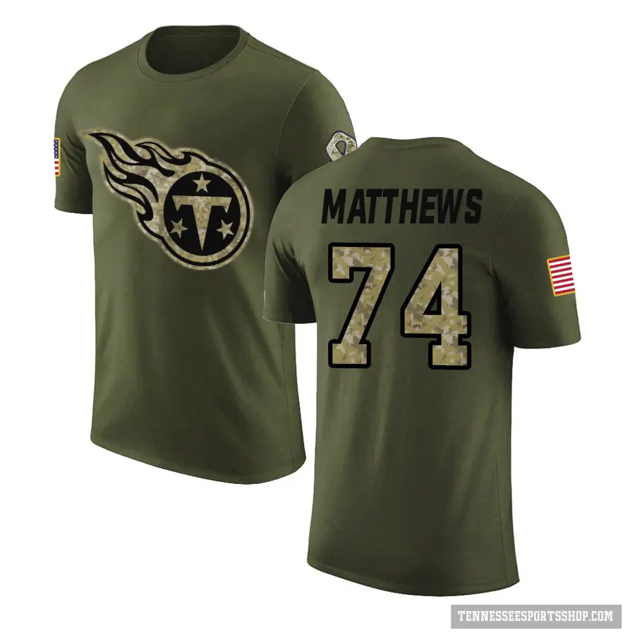 Youth ＃74 Bruce Matthews Tennessee Titans Olive Salute to Service T-Shirt