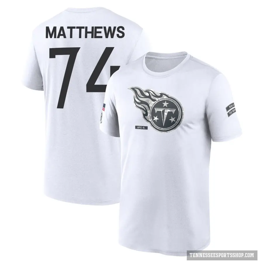 Youth ＃74 Bruce Matthews Tennessee Titans White 2024 Salute to Service Performance T-Shirt