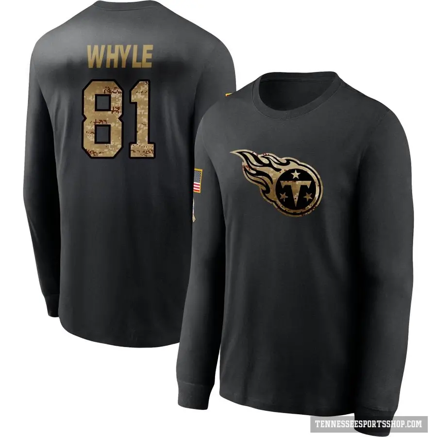 Youth ＃81 Josh Whyle Tennessee Titans Black 2020 Salute To Service Sideline Performance Long Sleeve T-Shirt