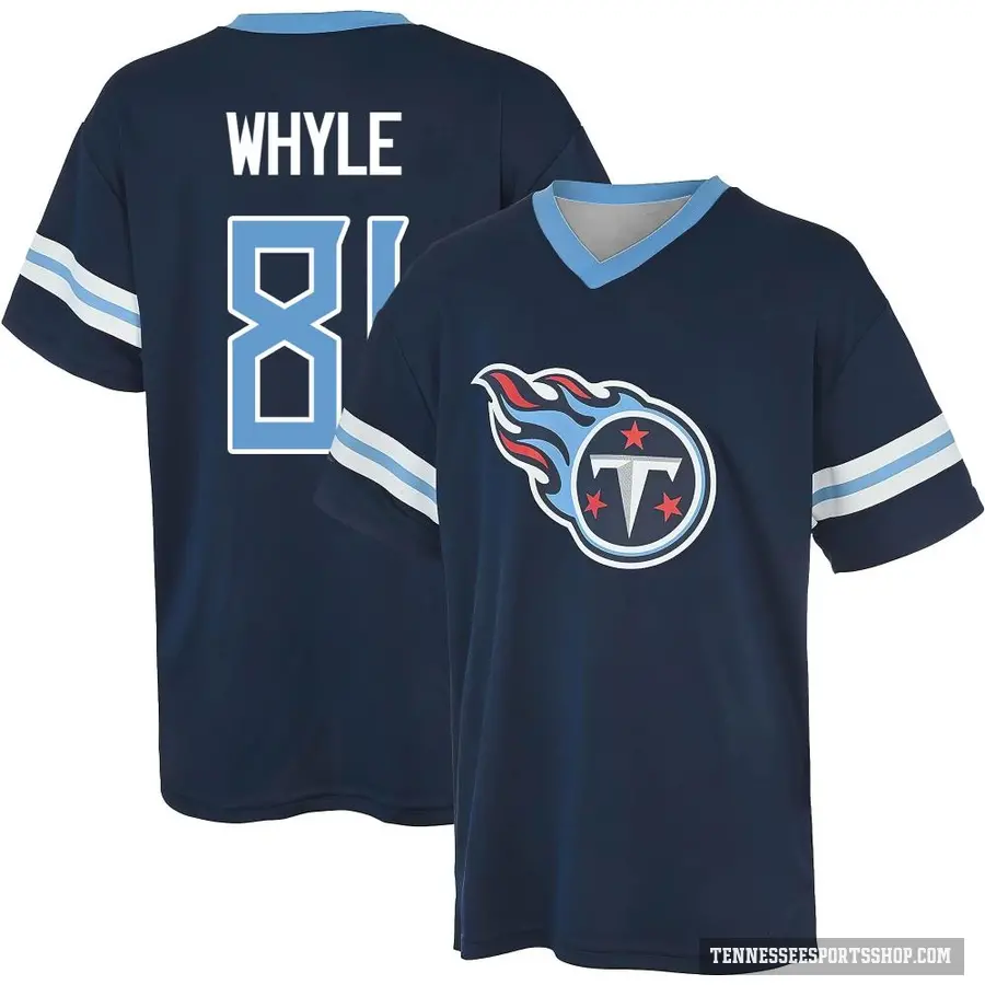 Youth ＃81 Josh Whyle Tennessee Titans Navy Game Day V-Neck T-Shirt